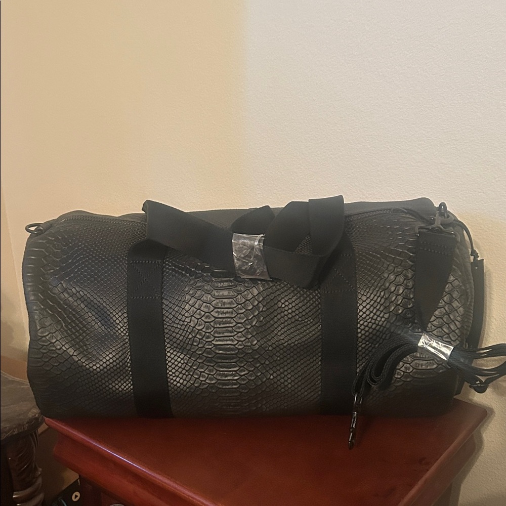 Elegant Black Unisex Python Duffel Bag